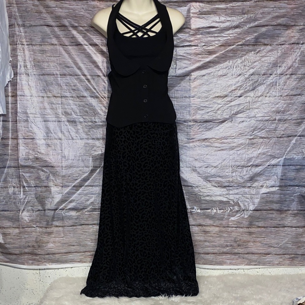 No Boundaries Black Leopard Print Velour Maxi Skirt